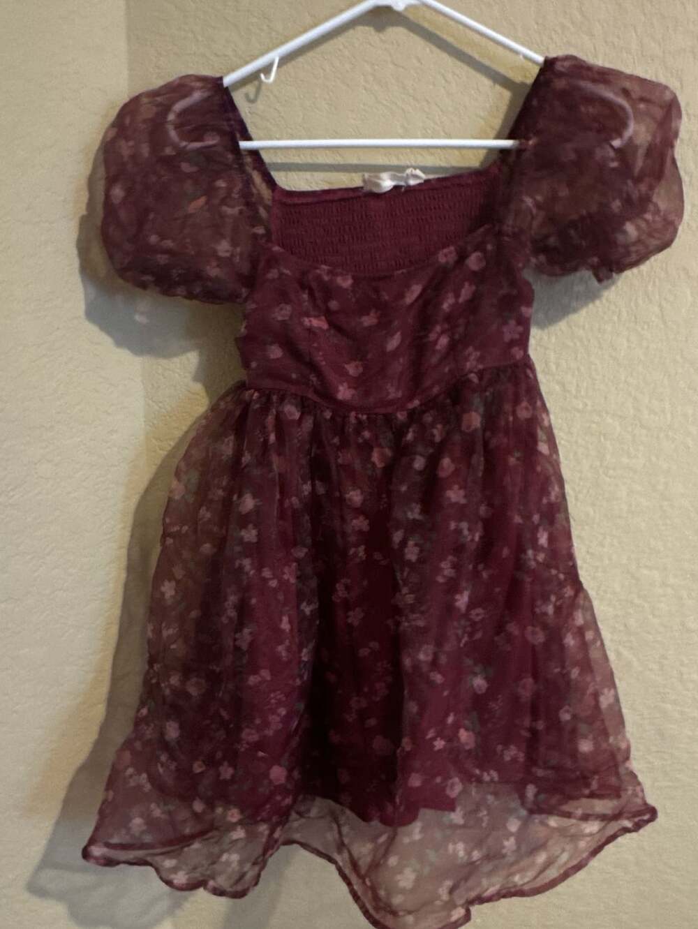 Altar'd State Dress Size XS Burgundy Floral Puff Sleeve Square Neck